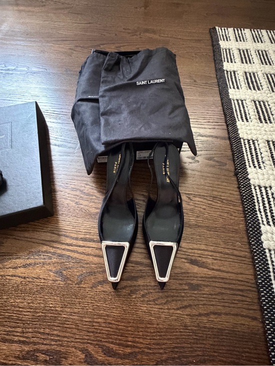 Saint Laurent Shoes - Saint Laurent Black Pointed Slingback Pumps with Silver Trim